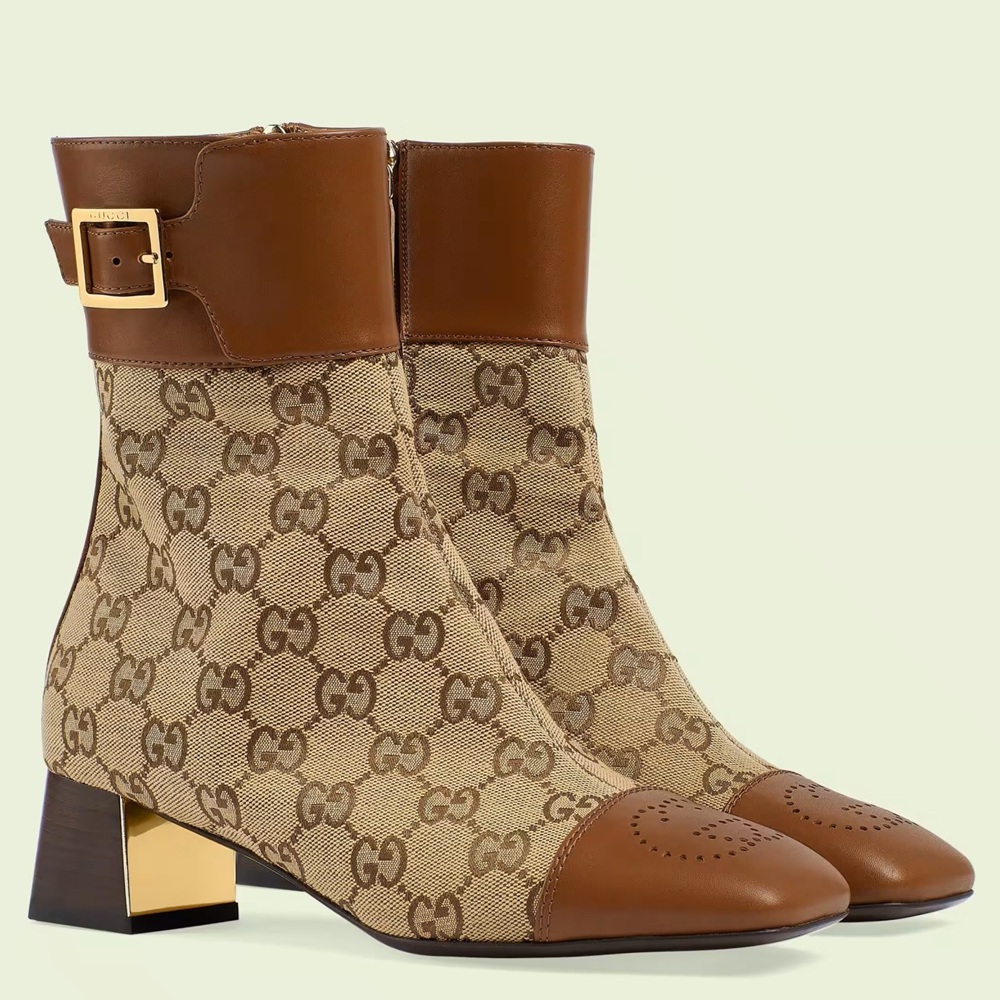 Gucci Ankle Boots in Beige GG Supreme with Leather