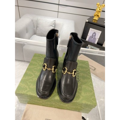 Gucci Ankle Boots in Black Leather with Horsebit