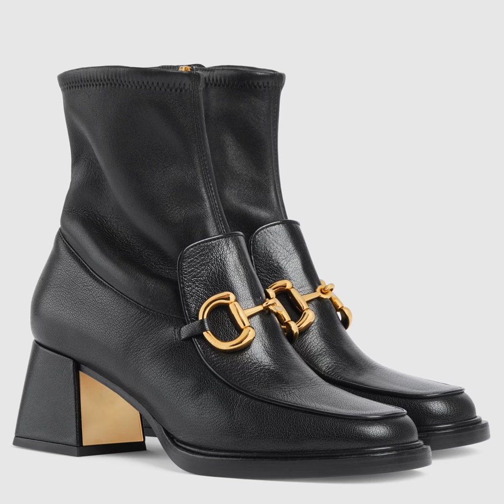 Gucci Ankle Boots in Black Leather with Horsebit