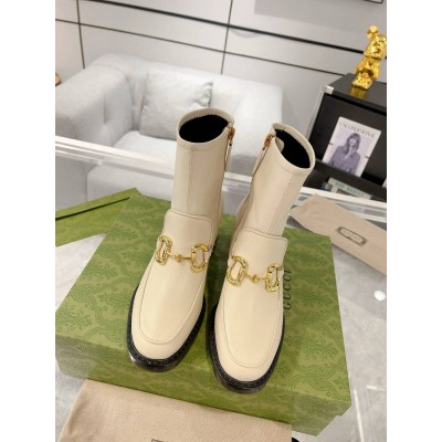 Gucci Ankle Boots in White Leather with Horsebit