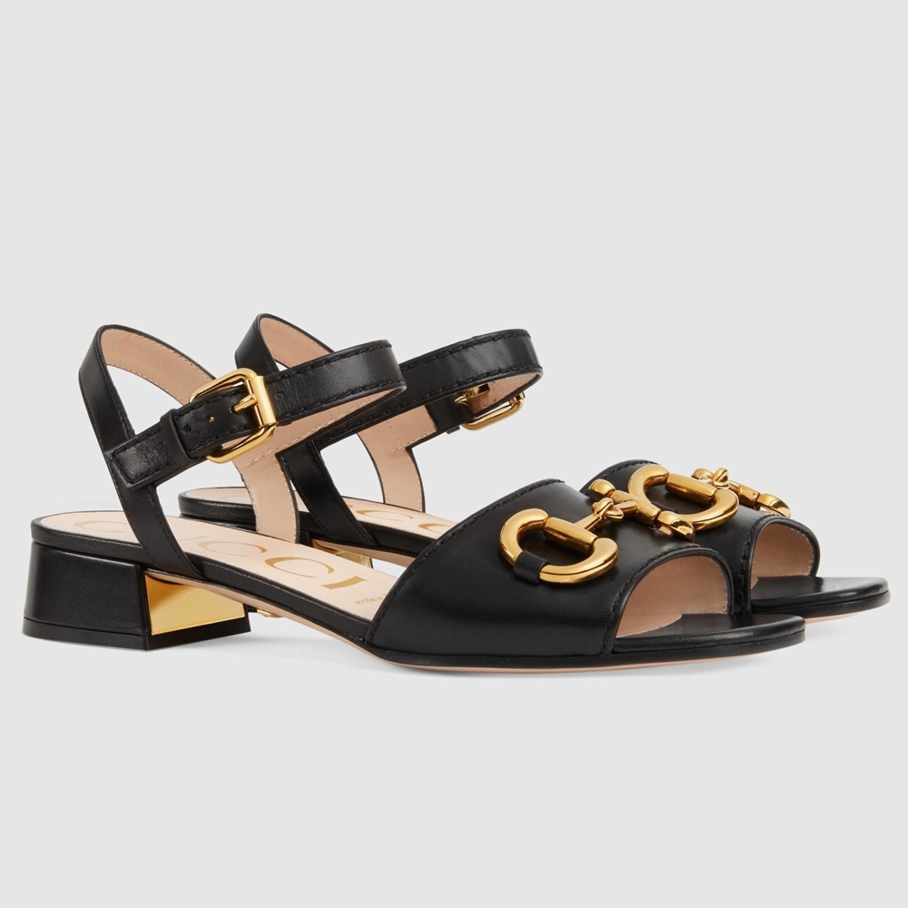 Gucci Ankle Strap Sandals in Black Leather with Horsebit