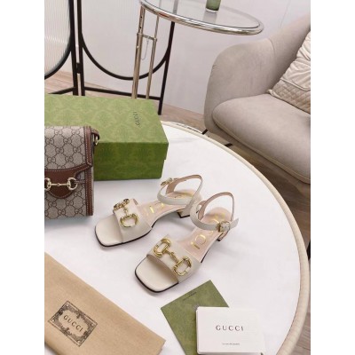 Gucci Ankle Strap Sandals in White Leather with Horsebit