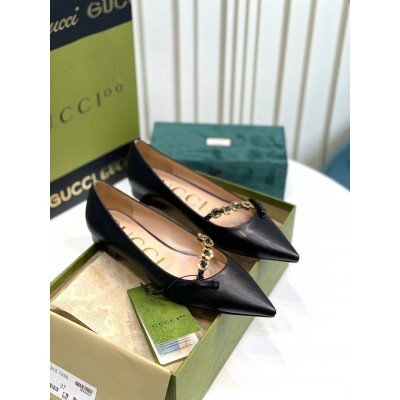 Gucci Ballet Flats in Black Leather with GUCCI Metal