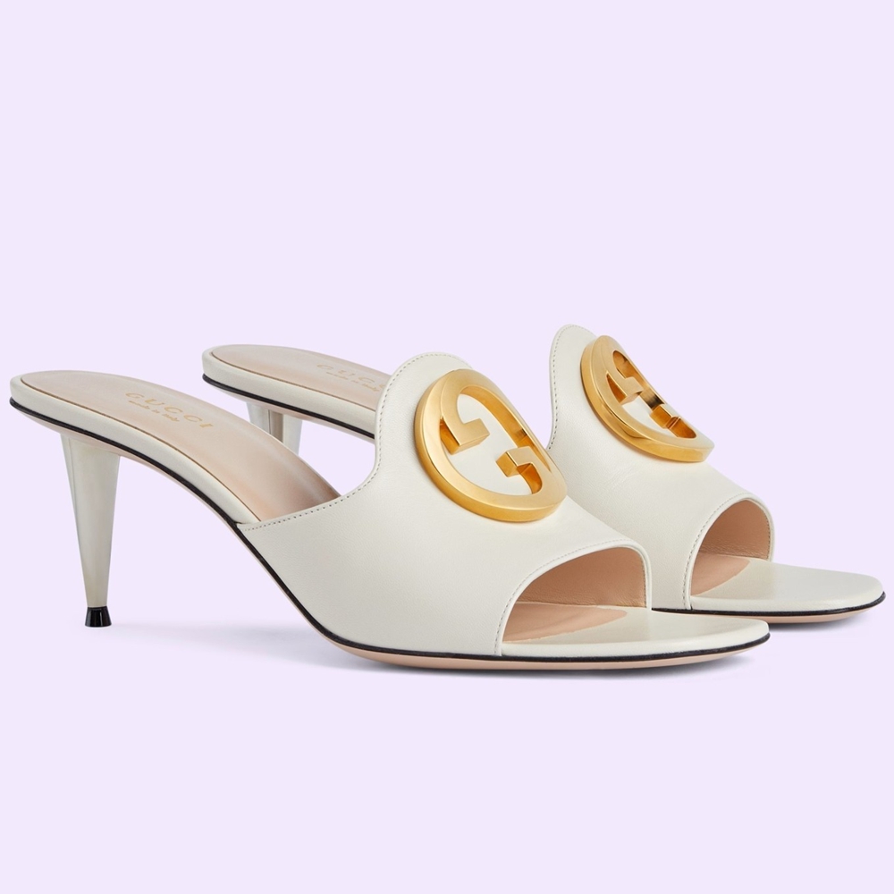 Gucci Blondie Slide Sandals 65mm in White Leather