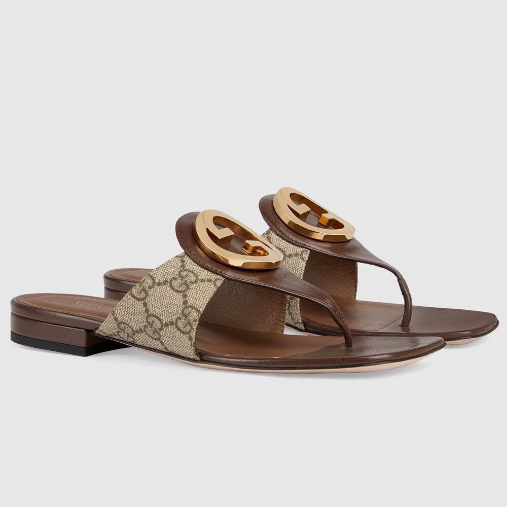 Gucci Blondie Thong Sandals in Beige GG Supreme Canvas