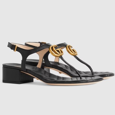 Gucci Double G Sandals in Black Leather