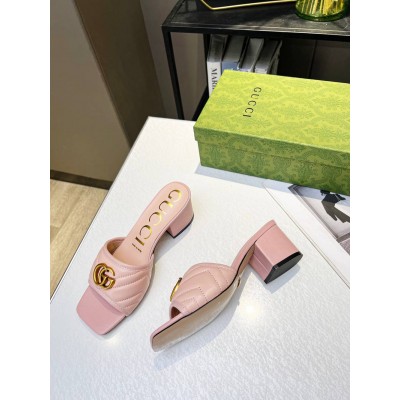 Gucci Double G Slide Sandals 55mm in Pink Matelasse Leather