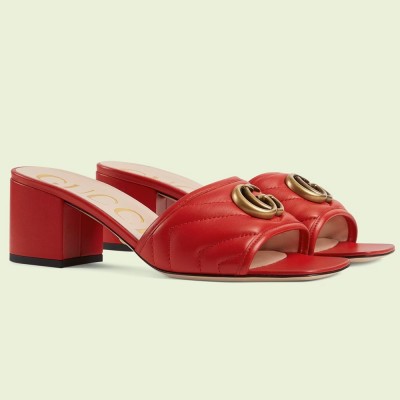 Gucci Double G Slide Sandals 55mm in Red Matelasse Leather