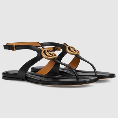 Gucci Double G Thong Sandals in Black Leather