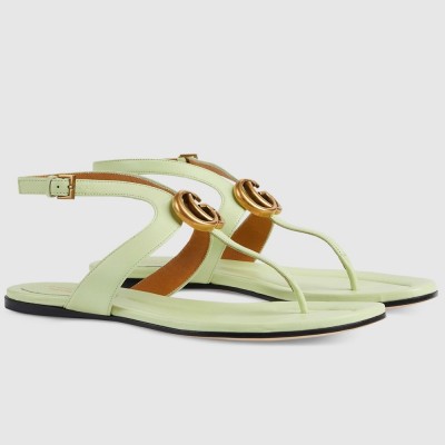 Gucci Double G Thong Sandals in Light Green Leather