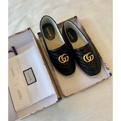 Gucci Espadrilles in Black Matelasse Leather with Double G