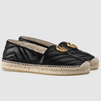 Gucci Espadrilles in Black Matelasse Leather with Double G