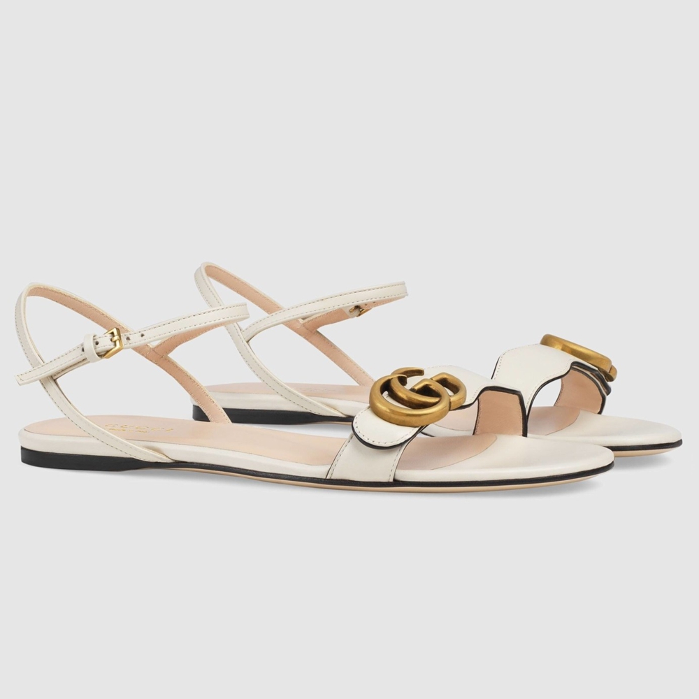 Gucci Flat Sandals in White Leather with Double G