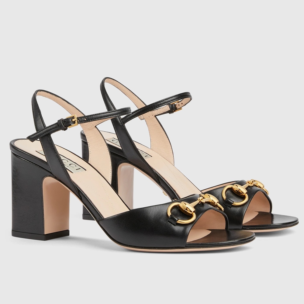 Gucci Horsebit 75mm Sandals in Black Leather