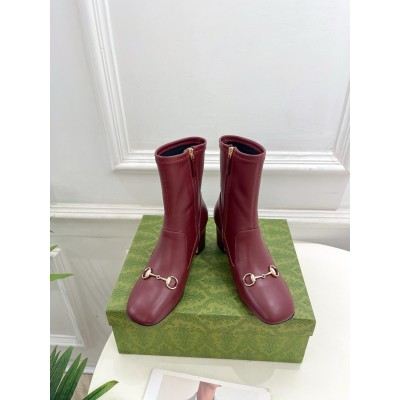 Gucci Horsebit Ankle Boots 75mm in Red Leather