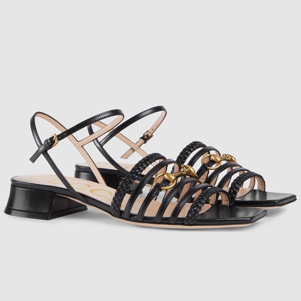 Gucci Horsebit Sandals 25mm in Black Leather