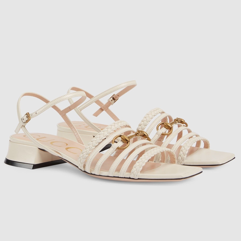 Gucci Horsebit Sandals 25mm in White Leather