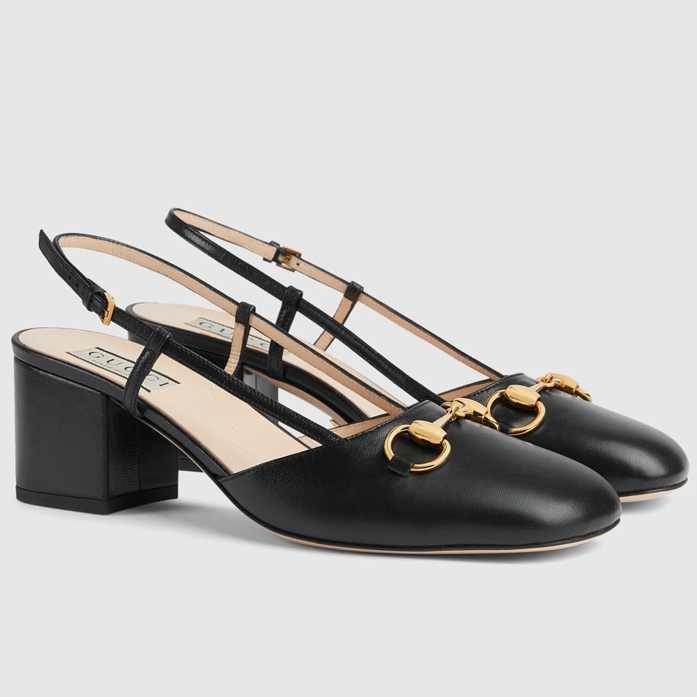 Gucci Horsebit Slingback Pumps 55mm in Black Leather