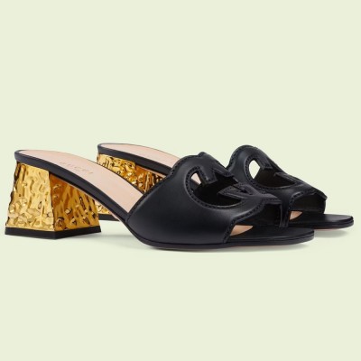 Gucci Interlocking G Cut-out Sandals 55mm in Black Leather