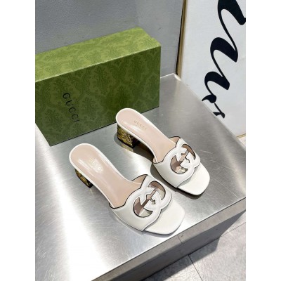 Gucci Interlocking G Cut-out Sandals 55mm in White Leather