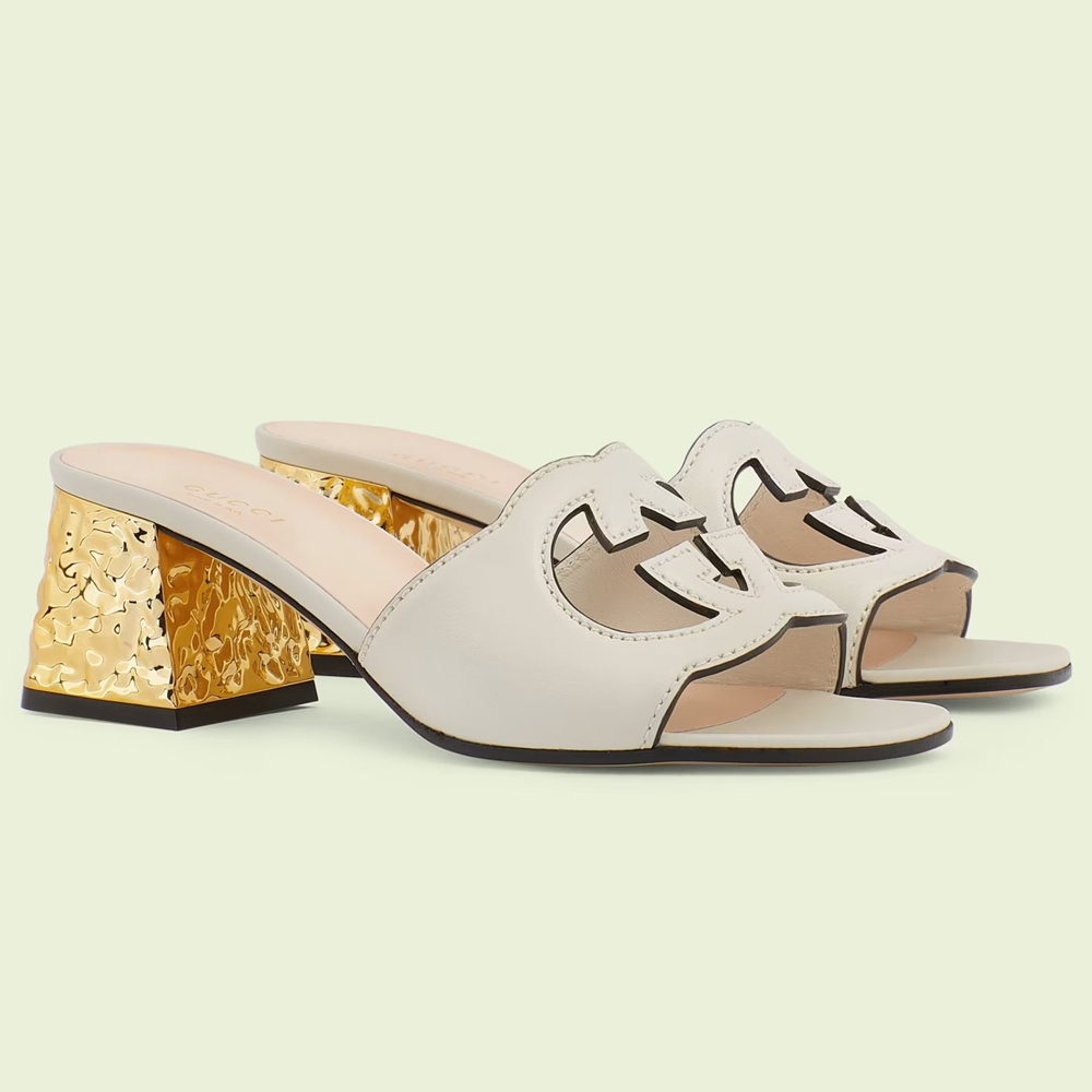 Gucci Interlocking G Cut-out Sandals 55mm in White Leather