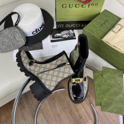 Gucci Interlocking G Horsebit Boots In GG Supreme Canvas