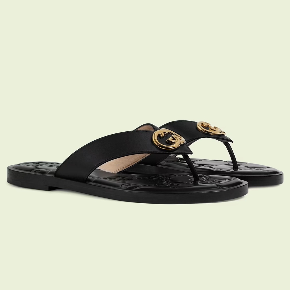 Gucci Interlocking G thong Sandals in Black Leather