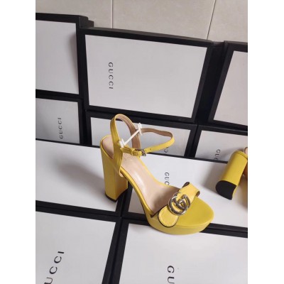 Gucci Marmont Platform Sandals 115mm in Yellow Leather