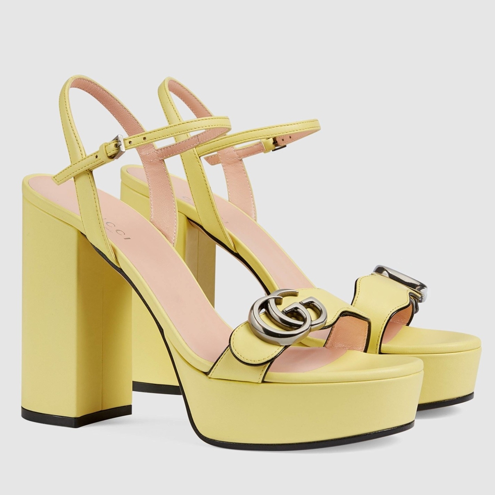 Gucci Marmont Platform Sandals 115mm in Yellow Leather