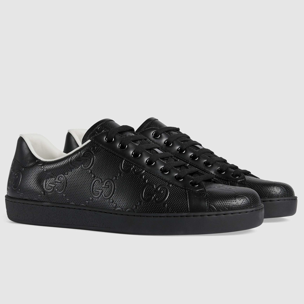 Gucci Men Ace Sneakers in Black GG Embossed Leather