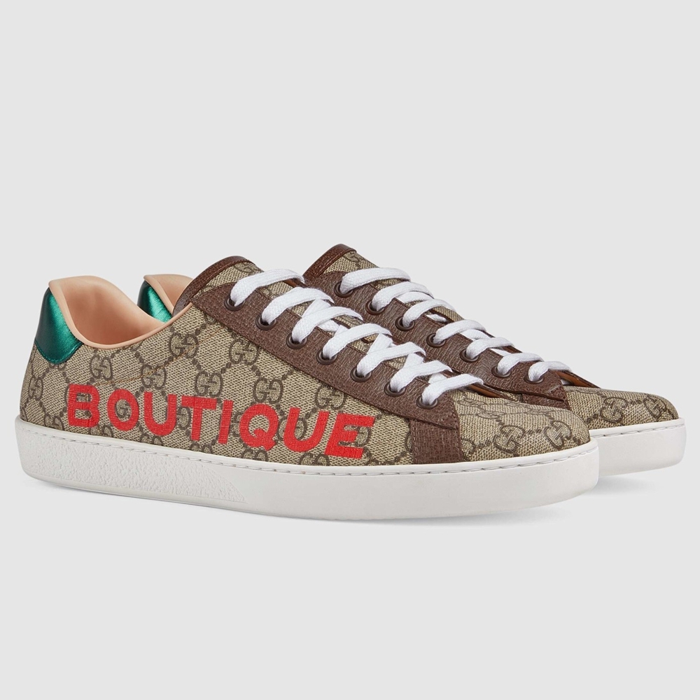 Gucci Men Ace Sneakers in GG Canvas with Boutique Print