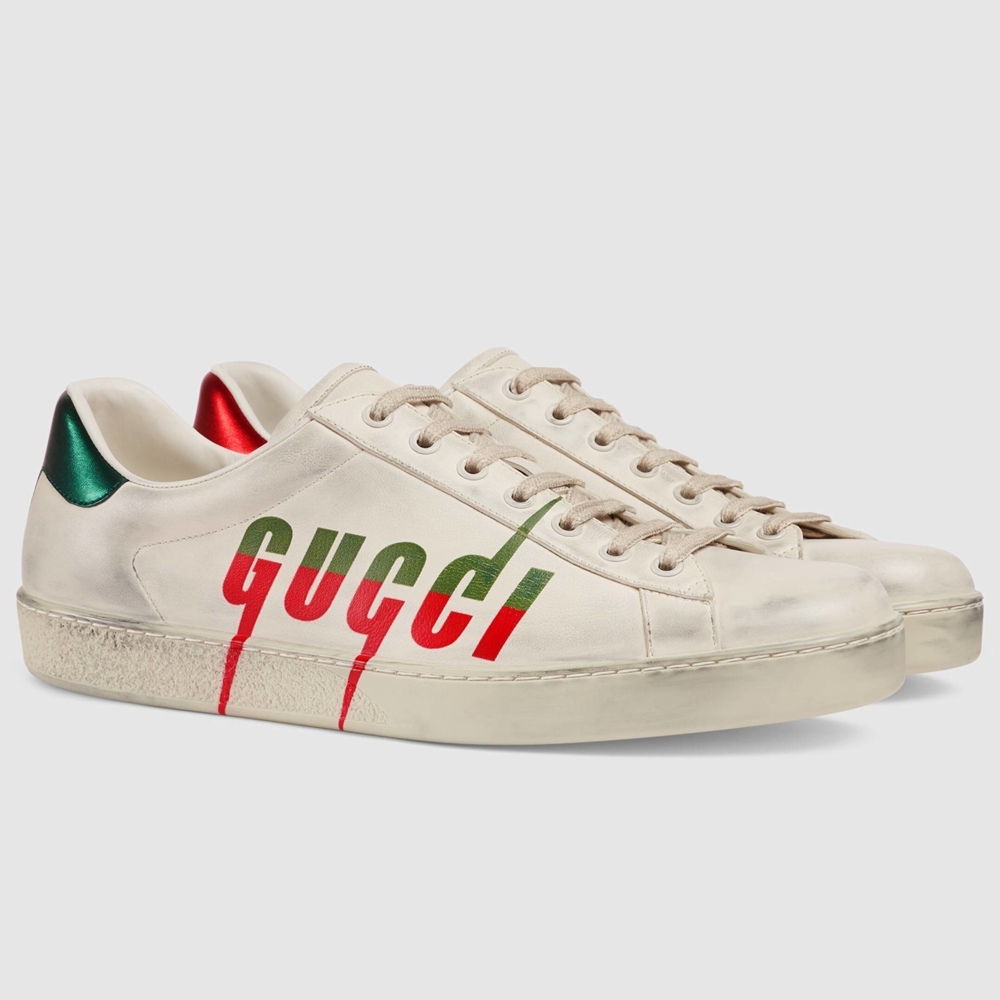 Gucci Men Ace Sneakers in White Leather with Gucci Blade