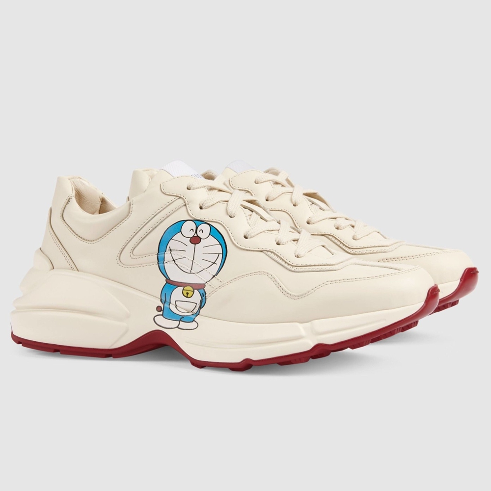 Gucci Men Doraemon x Gucci Rhyton Sneakers in White Leather