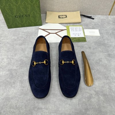 Gucci Men Jordaan Loafers in Blue Suede Leather