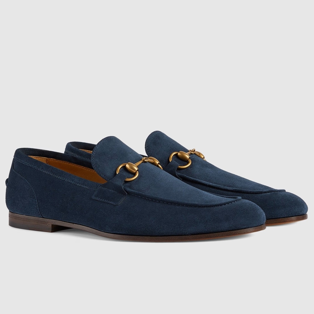 Gucci Men Jordaan Loafers in Blue Suede Leather