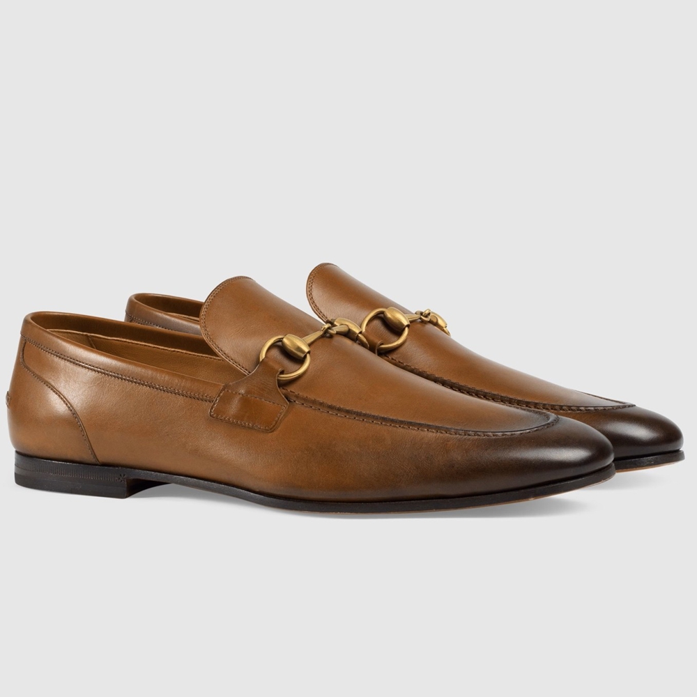 Gucci Men Jordaan Loafers in Brown Leather