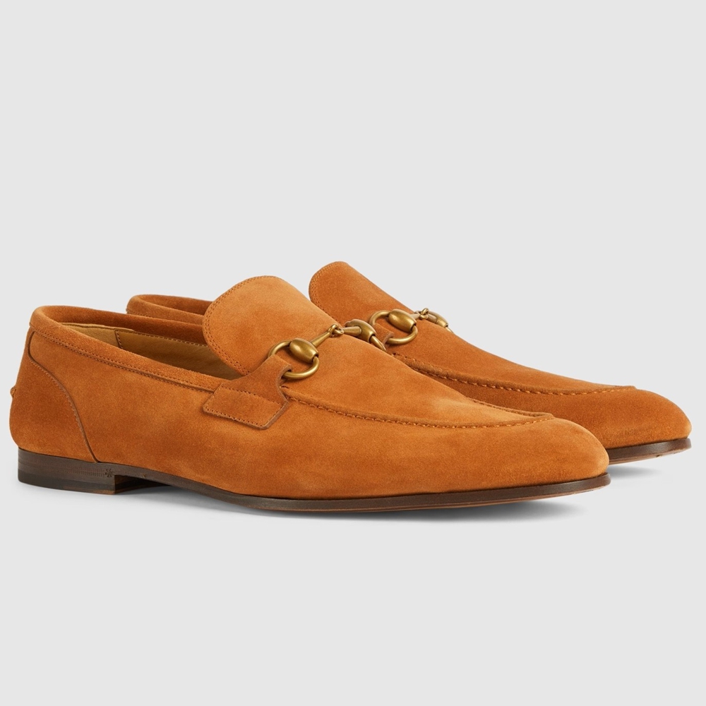 Gucci Men Jordaan Loafers in Brown Suede Leather