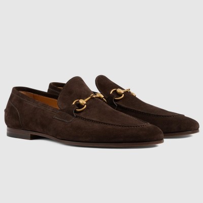 Gucci Men Jordaan Loafers in Dark Brown Suede Leather