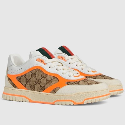 Gucci Men Re-Web Sneakers in GG Canvas with Orange Leather