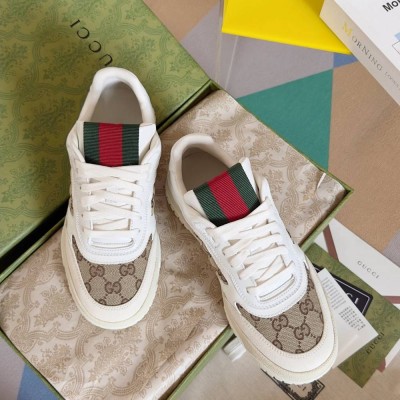 Gucci Men Re-Web Sneakers in GG Canvas with White Leather