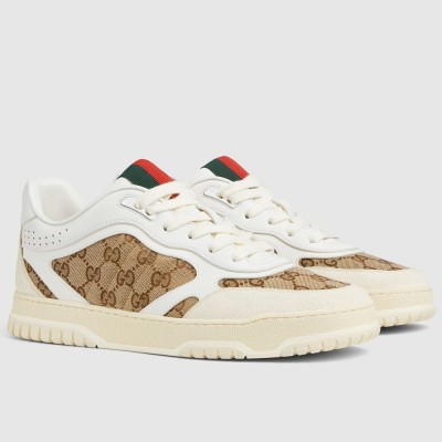 Gucci Men Re-Web Sneakers in GG Canvas with White Leather