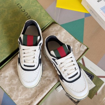 Gucci Men Re-Web Sneakers in White and Black Leather