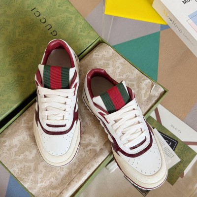 Gucci Men Re-Web Sneakers in White and Red Leather