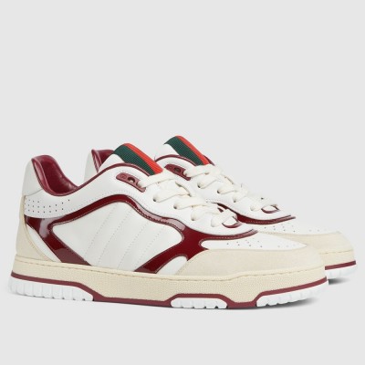 Gucci Men Re-Web Sneakers in White and Red Leather