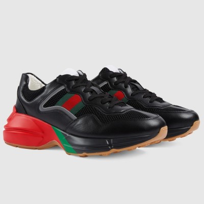 Gucci Men Rhyton Sneakers in Black Leather Effect Fabric