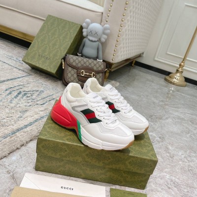 Gucci Men Rhyton Sneakers in White Leather Effect Fabric