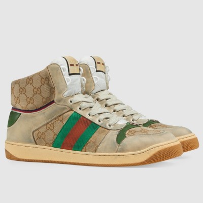 Gucci Men Screener High-top Sneakers in Beige GG Canvas