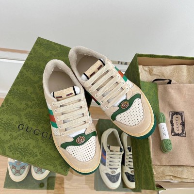 Gucci Men Screener Sneakers in Distressed Leather