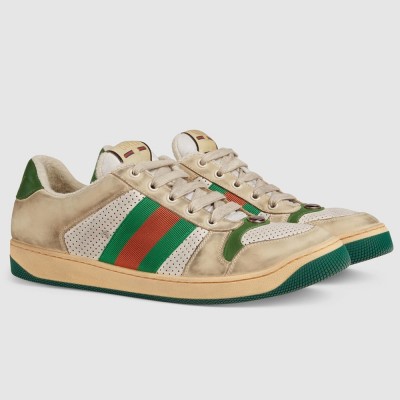 Gucci Men Screener Sneakers in Distressed Leather