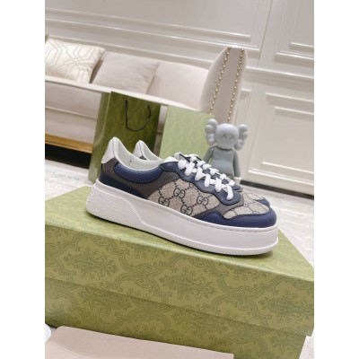 Gucci Men Sneakers in Beige GG Canvas with Blue Leather